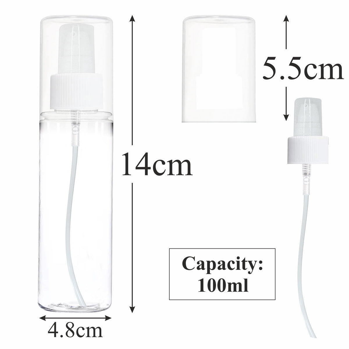 Clear Transparent Pet Bottle With White Mist Pump Spray 100ml [zmt86 