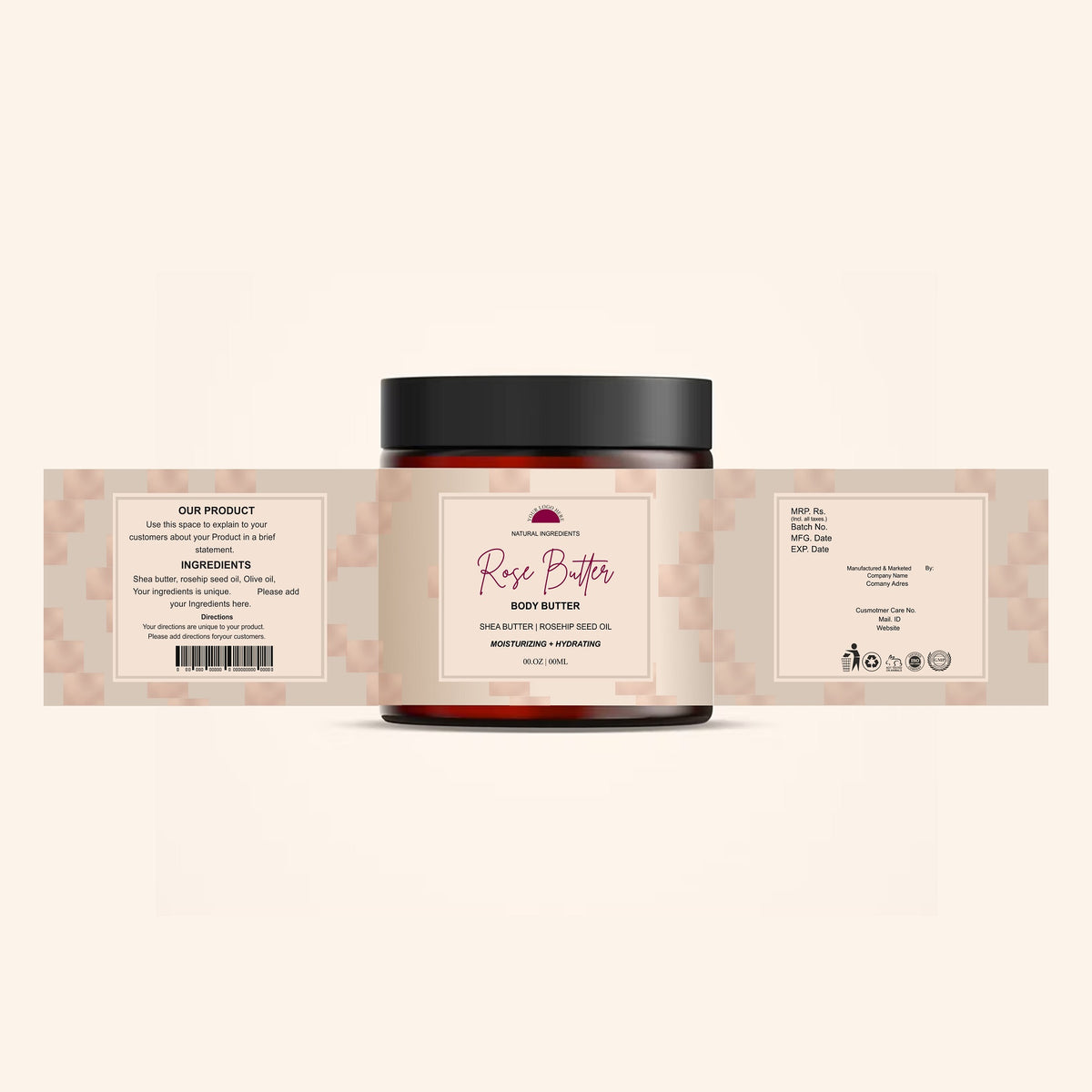 Elegant Editable Body Product Jar Label Template Printable Body Butter