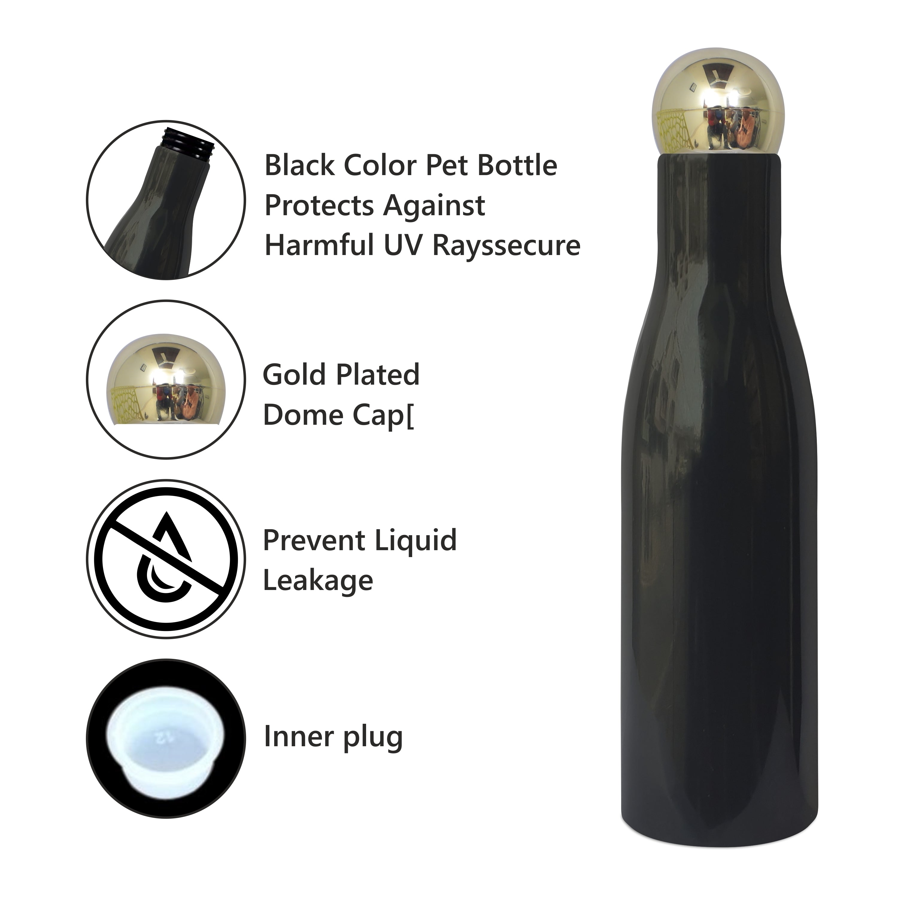 Black Color Bottle With Golden Dome Cap For Toner, Serum, Shampoo, Conditioner-200ml [ZMK02]