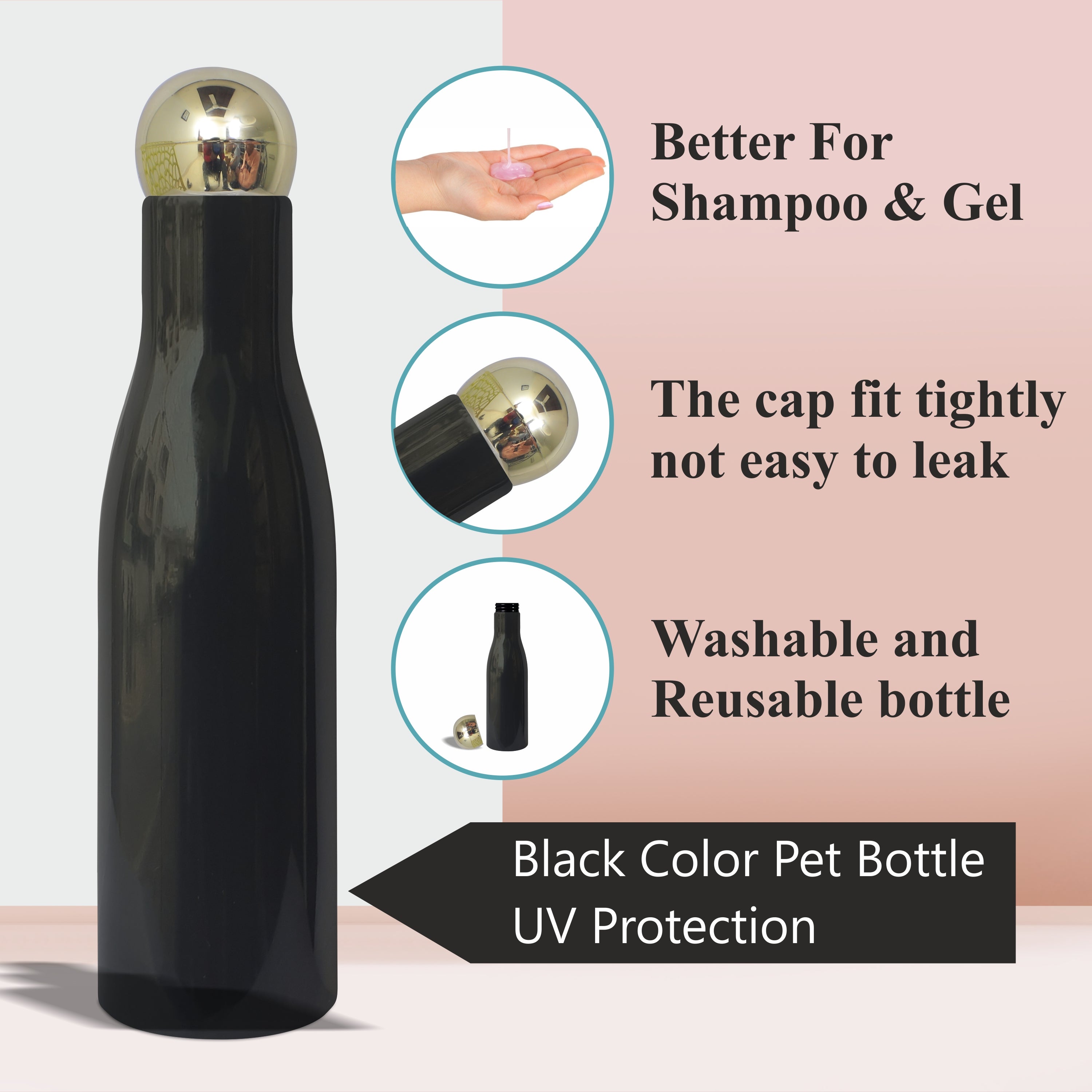 Black Color Bottle With Golden Dome Cap For Toner, Serum, Shampoo, Conditioner-200ml [ZMK02]