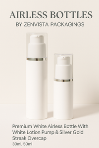 [ZMW119] White Airless Bottle With Lotion Pump & Silver Streak Over Cap