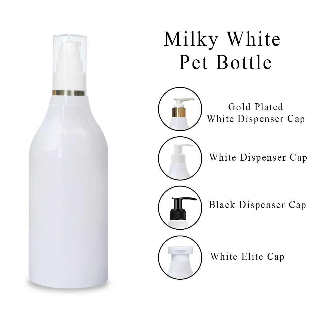 ( ZMW94 ) MILKY WHITE BOTTLE WITH LOTION PUMP & AIRLESS TRANSPARENT CAP - 300ML