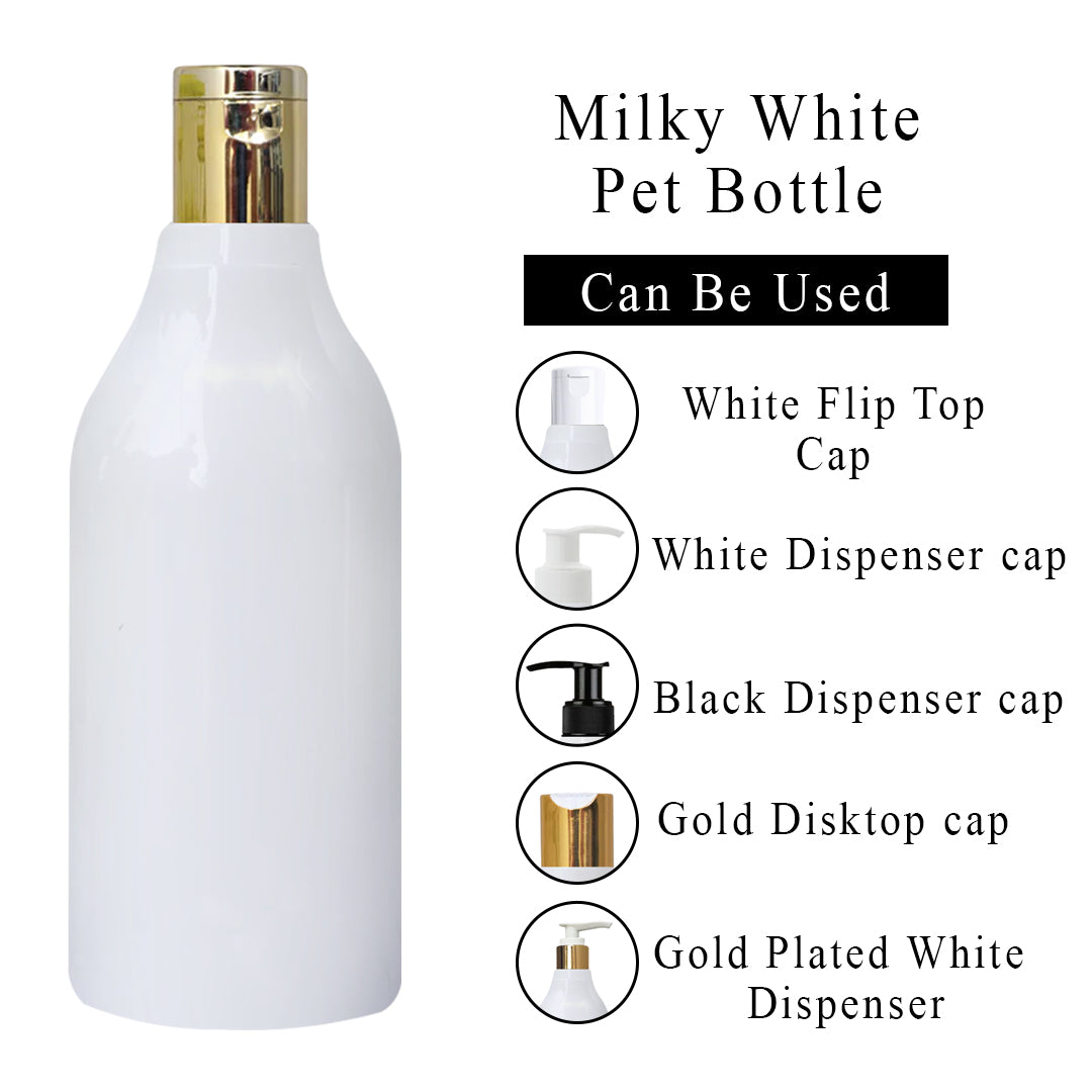 (ZMW95) White Milky Pet Bottle With Gold Flip Top cap  Capacity 300ml