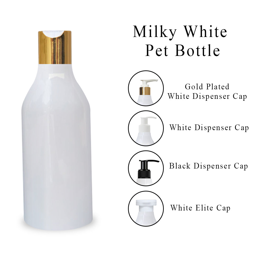 ( ZMW92 ) MILKY WHITE BOTTLE WITH GOLD PLATED DISKTOP CAP - 300ML