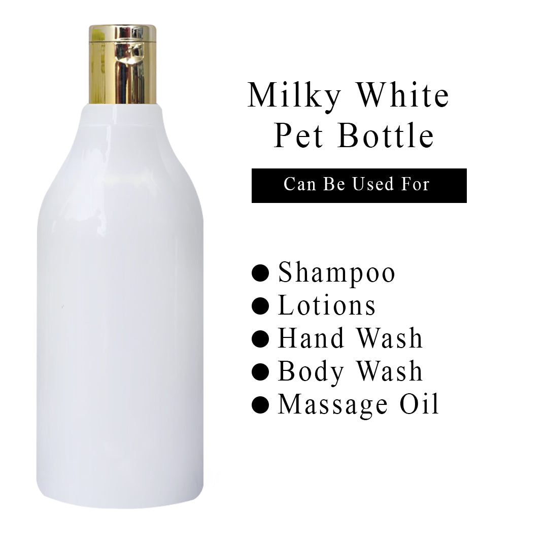 (ZMW95) White Milky Pet Bottle With Gold Flip Top cap  Capacity 300ml