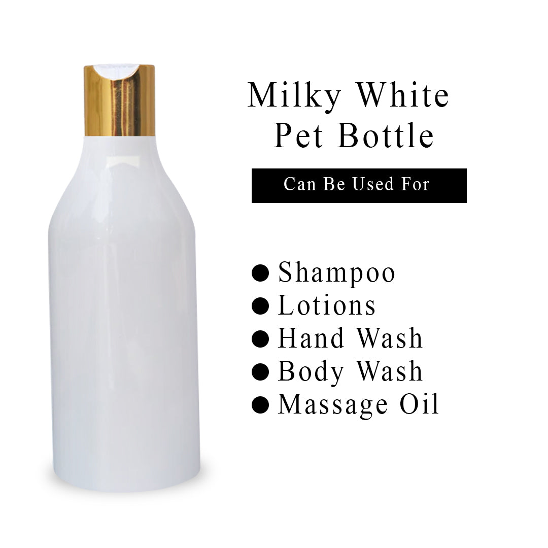 ( ZMW92 ) MILKY WHITE BOTTLE WITH GOLD PLATED DISKTOP CAP - 300ML