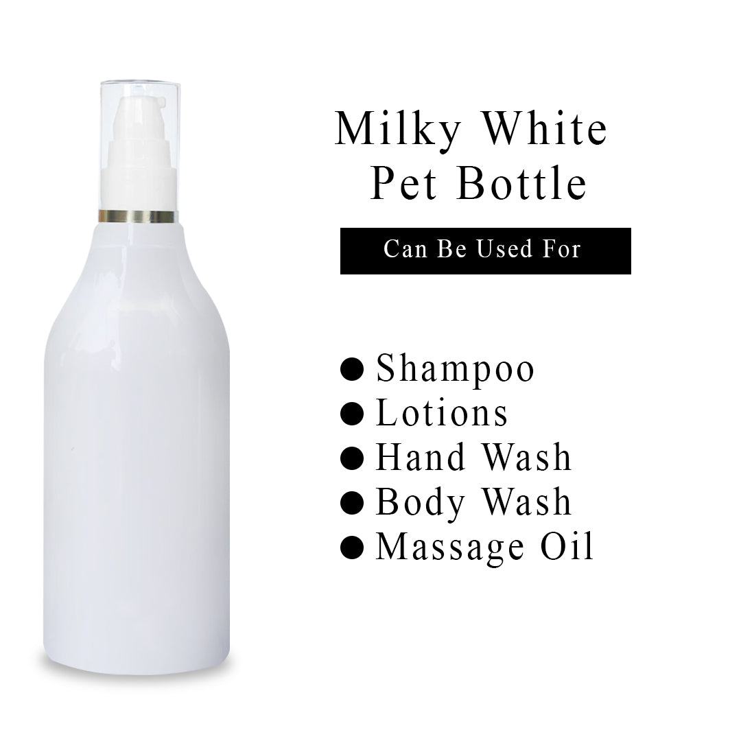 ( ZMW94 ) MILKY WHITE BOTTLE WITH LOTION PUMP & AIRLESS TRANSPARENT CAP - 300ML