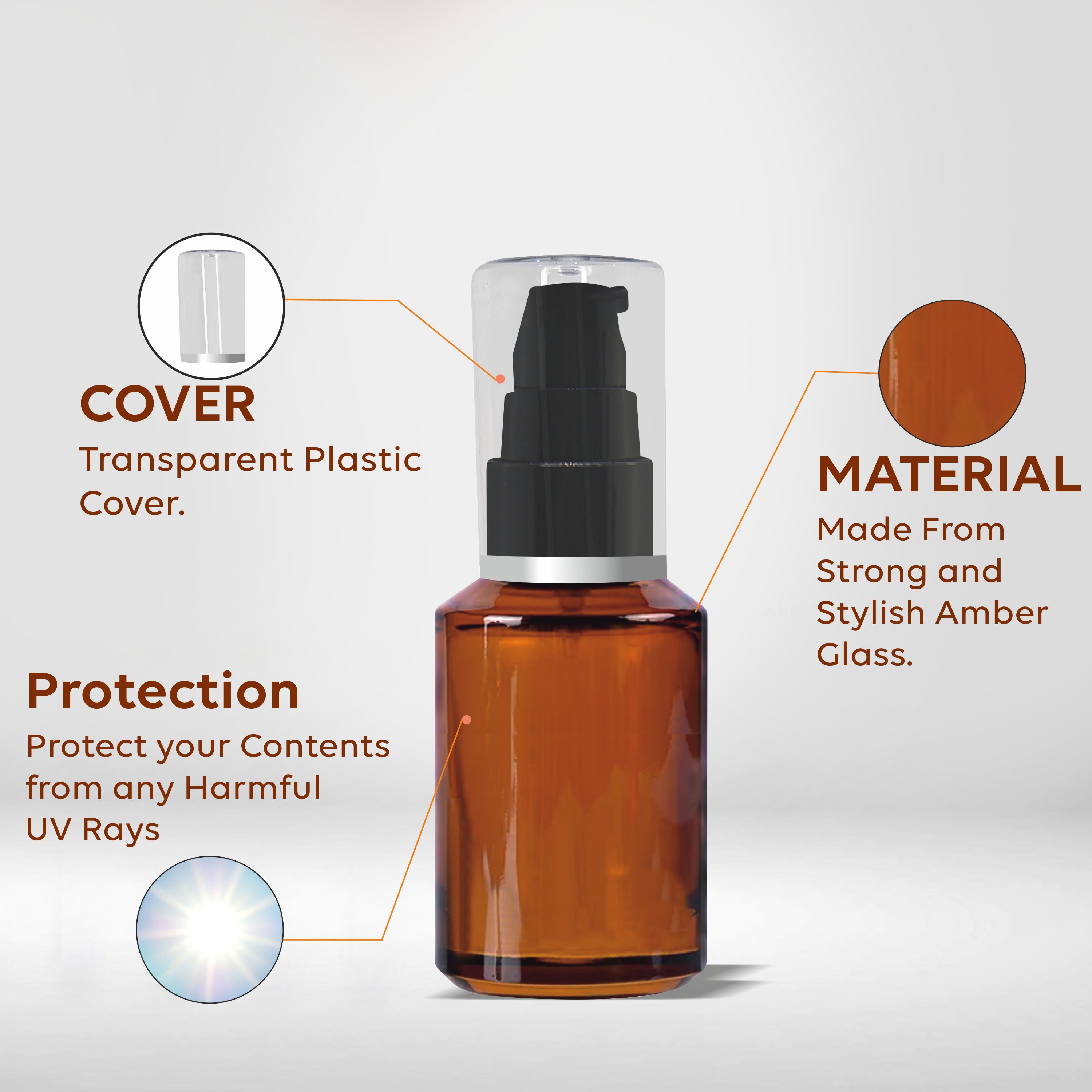 Amber Color Glass Bottle With Black Lotion Pump- 25ml,30ml  [ZMG14]
