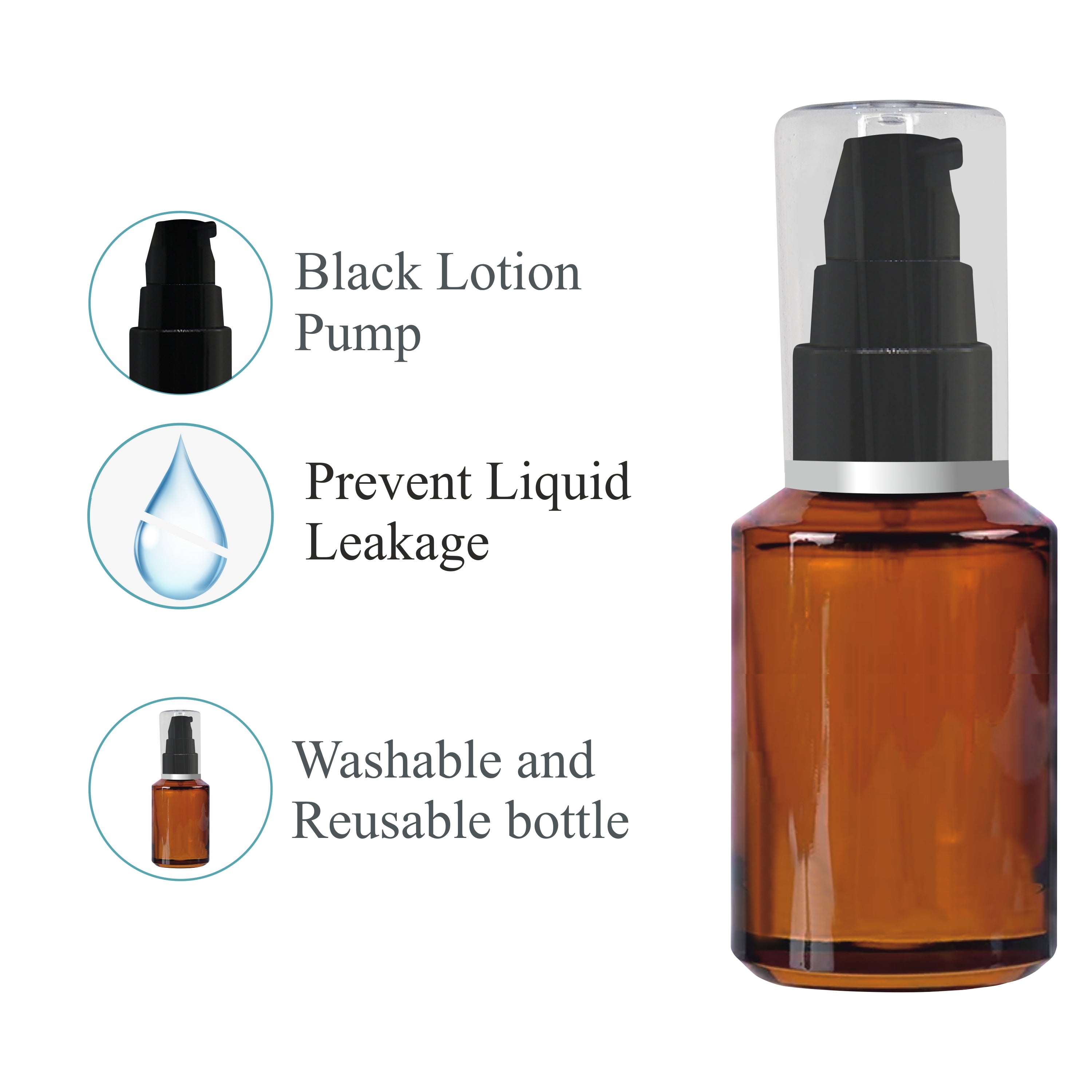 Amber Color Glass Bottle With Black Lotion Pump- 25ml,30ml  [ZMG14]