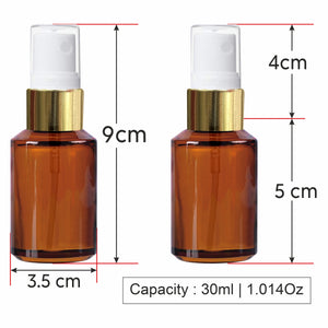 Amber Color Glass Bottle With White Mist Pump For Toner, Serum, Rose Water- 25ml, 30ml [ZMG17]