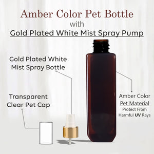 Amber Color Bottle With Gold Plated White Mist Pump-100 ML & 200ML [ZMA08]