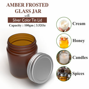 Amber Color Transparent glass Jar with silver Color Tin airtight lid || 100gm ||ZMJ43||