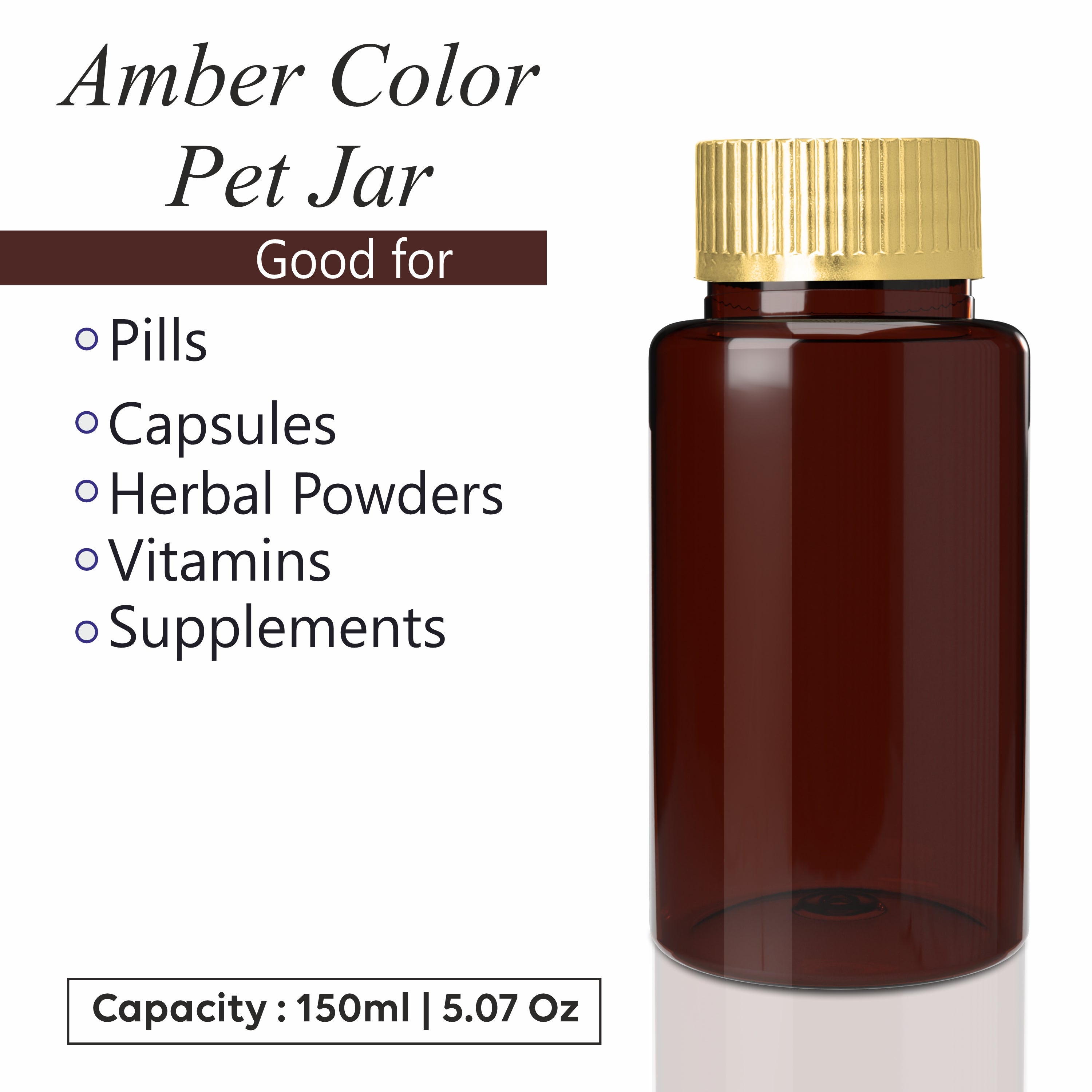 Amber Color Pet Jar with Gold Plated Screw Lid || 100ml & 150ml ||ZMJ47||