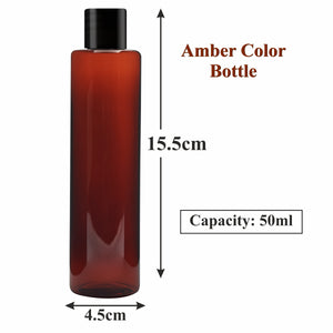 ZMA24| AMBER COLOR ROUND BOTTLE WITH BLACK SCREW CAP Available Size:  50ml,100ml