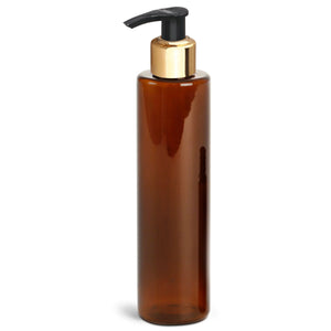 Amber Color Premium Empty Bottles with Metalized Golden Black Dispenser Pump  200 ML [ZMA19]