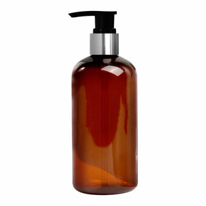 Amber Color Bottle With Silver Plated Black Dispenser Pump- 300ml [ZMA14]