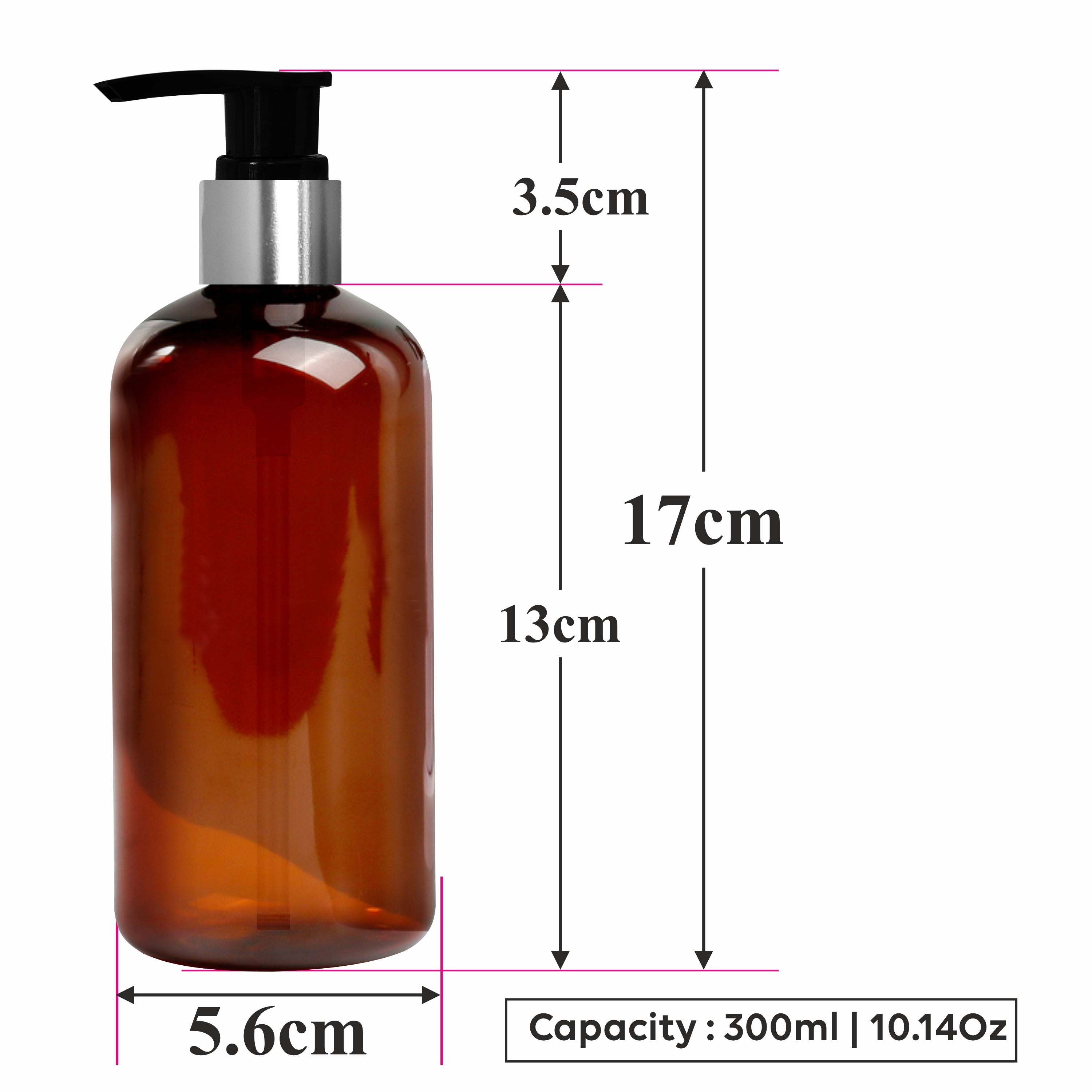 Amber Color Bottle With Silver Plated Black Dispenser Pump- 300ml [ZMA14]