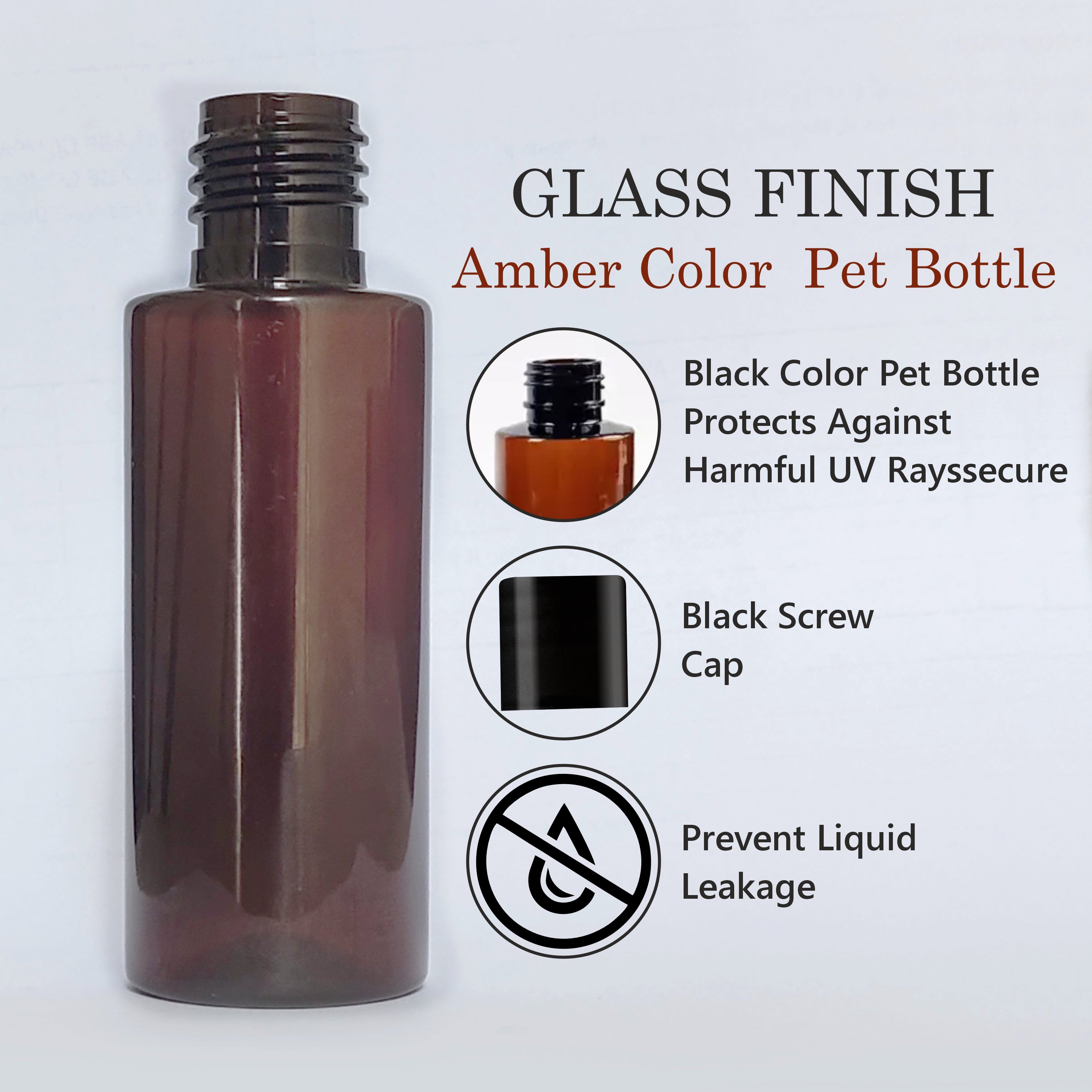 ZMA24| AMBER COLOR ROUND BOTTLE WITH BLACK SCREW CAP Available Size:  50ml,100ml
