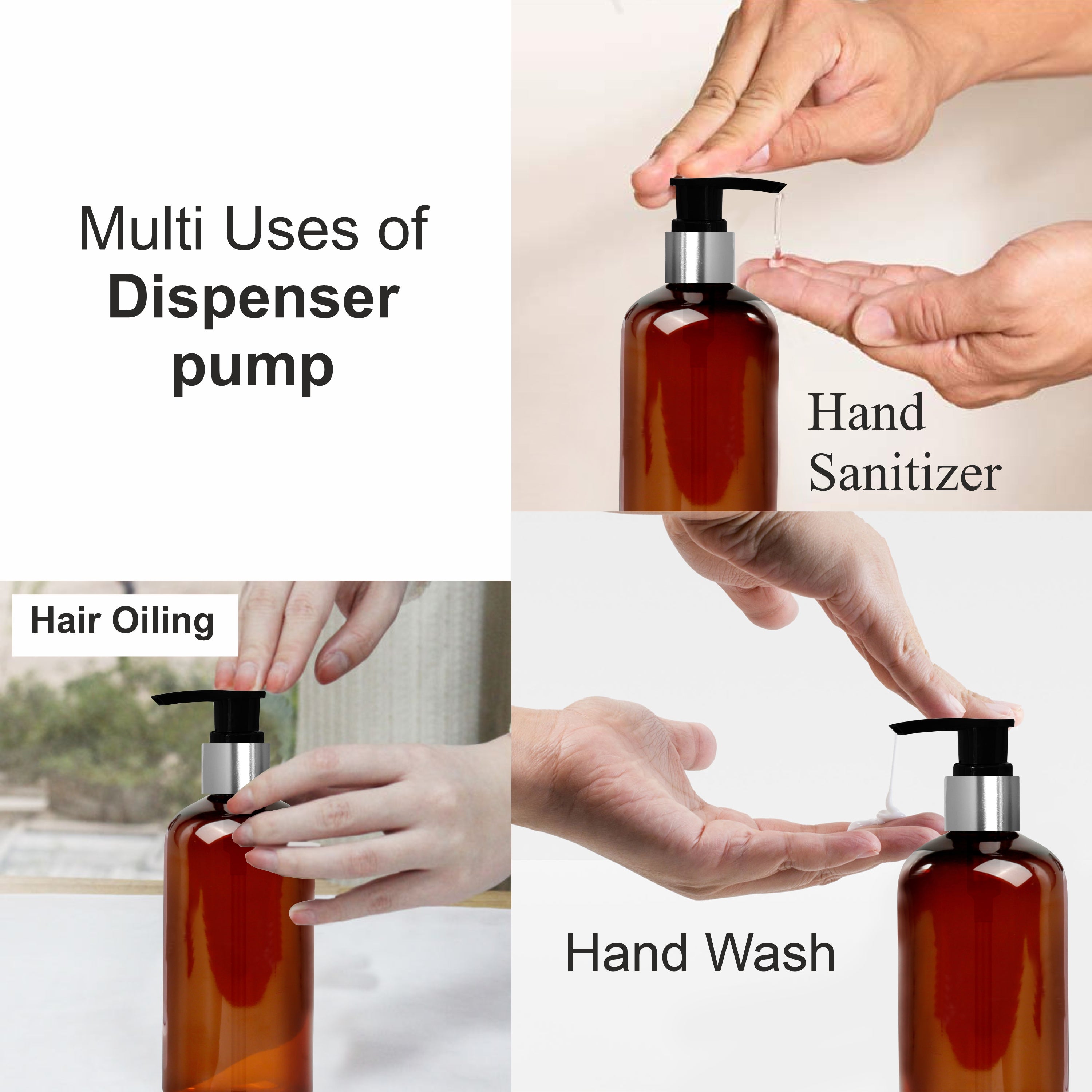 Amber Color Bottle With Silver Plated Black Dispenser Pump- 300ml [ZMA14]