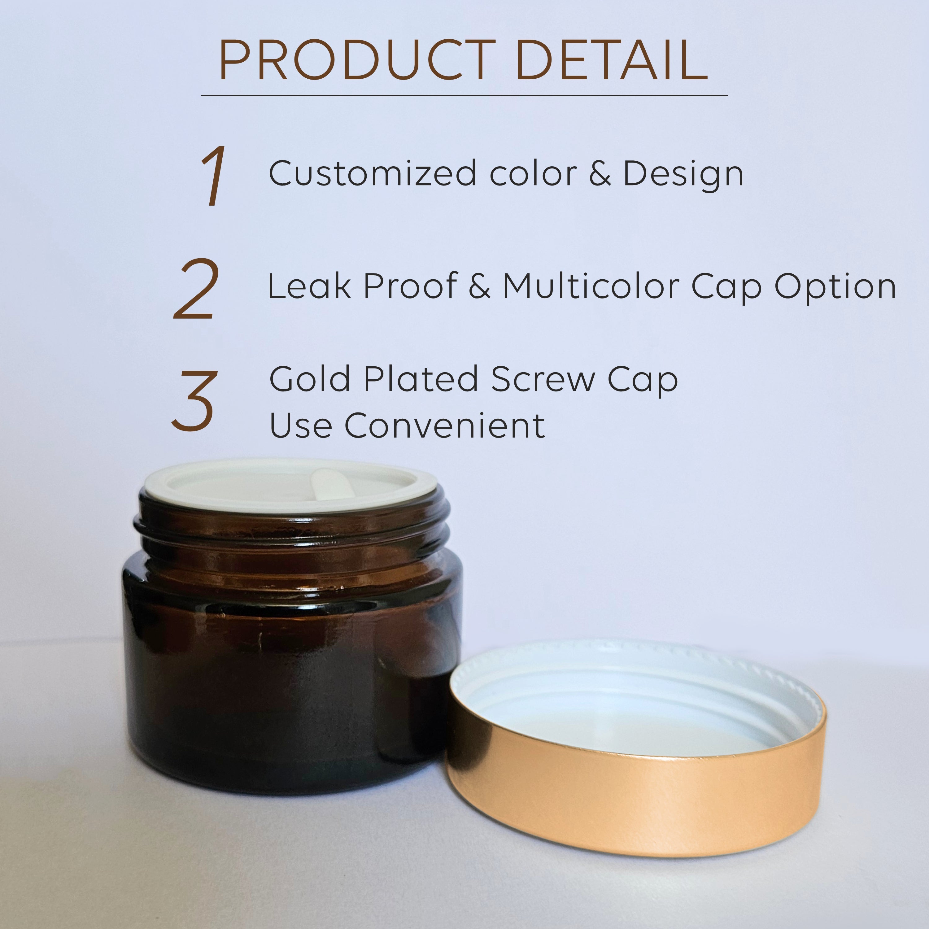 Amber Glass Jar with Gold Lid For Cream, Scrub, Lip Balm, Body Lotion-50 Gm | 30gm [ZMJ56]