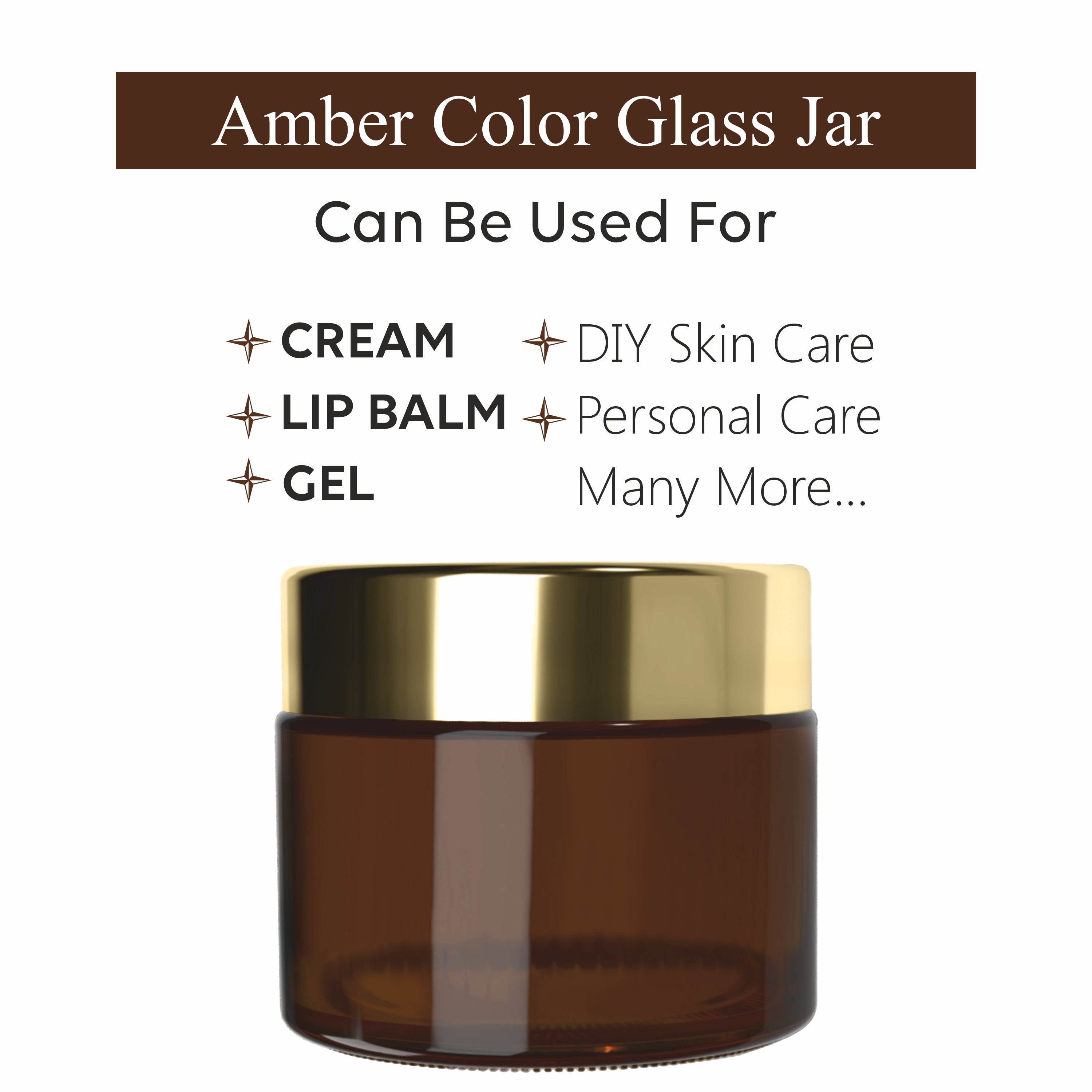 Amber Glass Jar with Gold Lid For Cream, Scrub, Lip Balm, Body Lotion-50 Gm | 30gm [ZMJ56]
