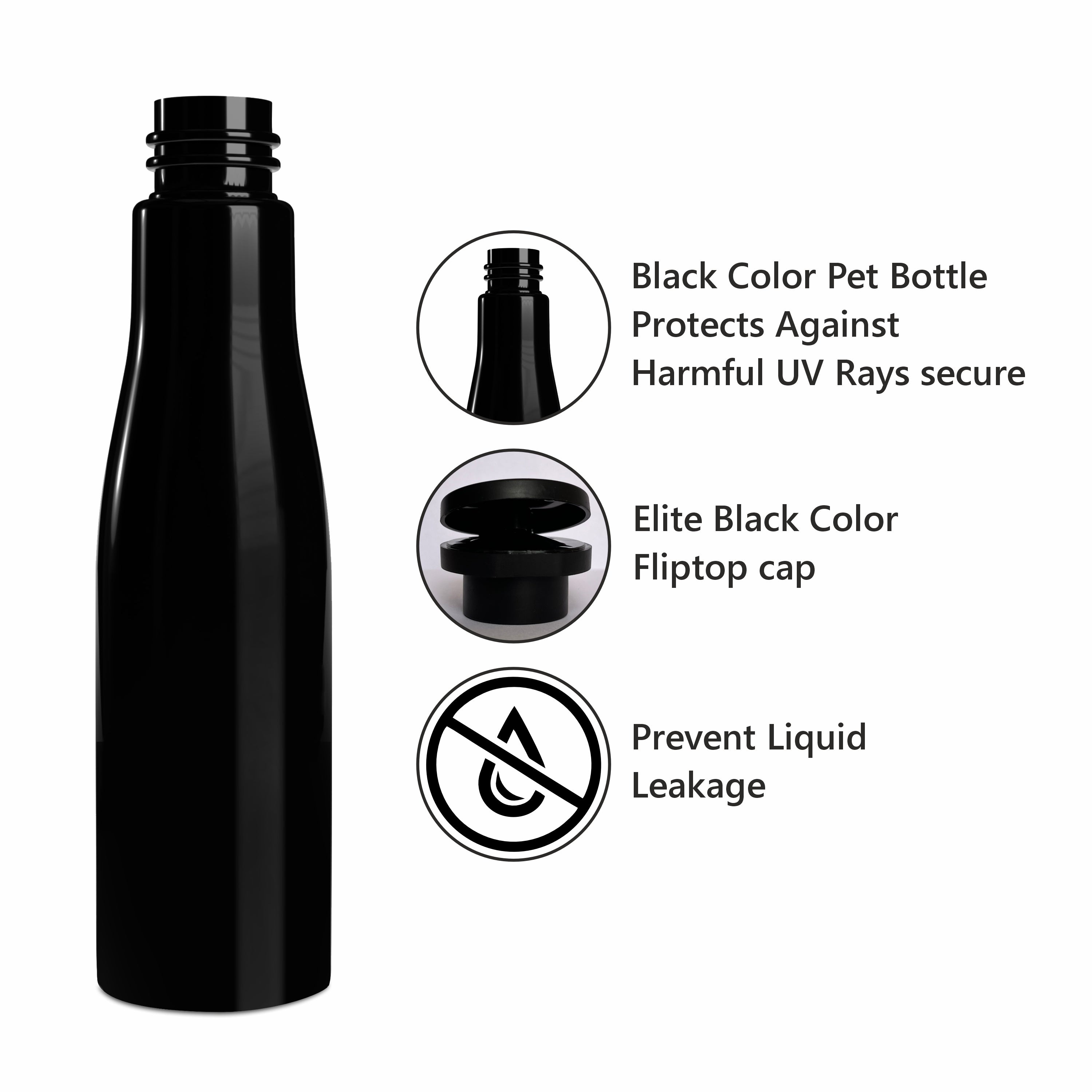 ZMK46 | BLACK COLOR ASTA BOTTLE WITH BLACK ELITE FLIPTOP CAP | 200ML