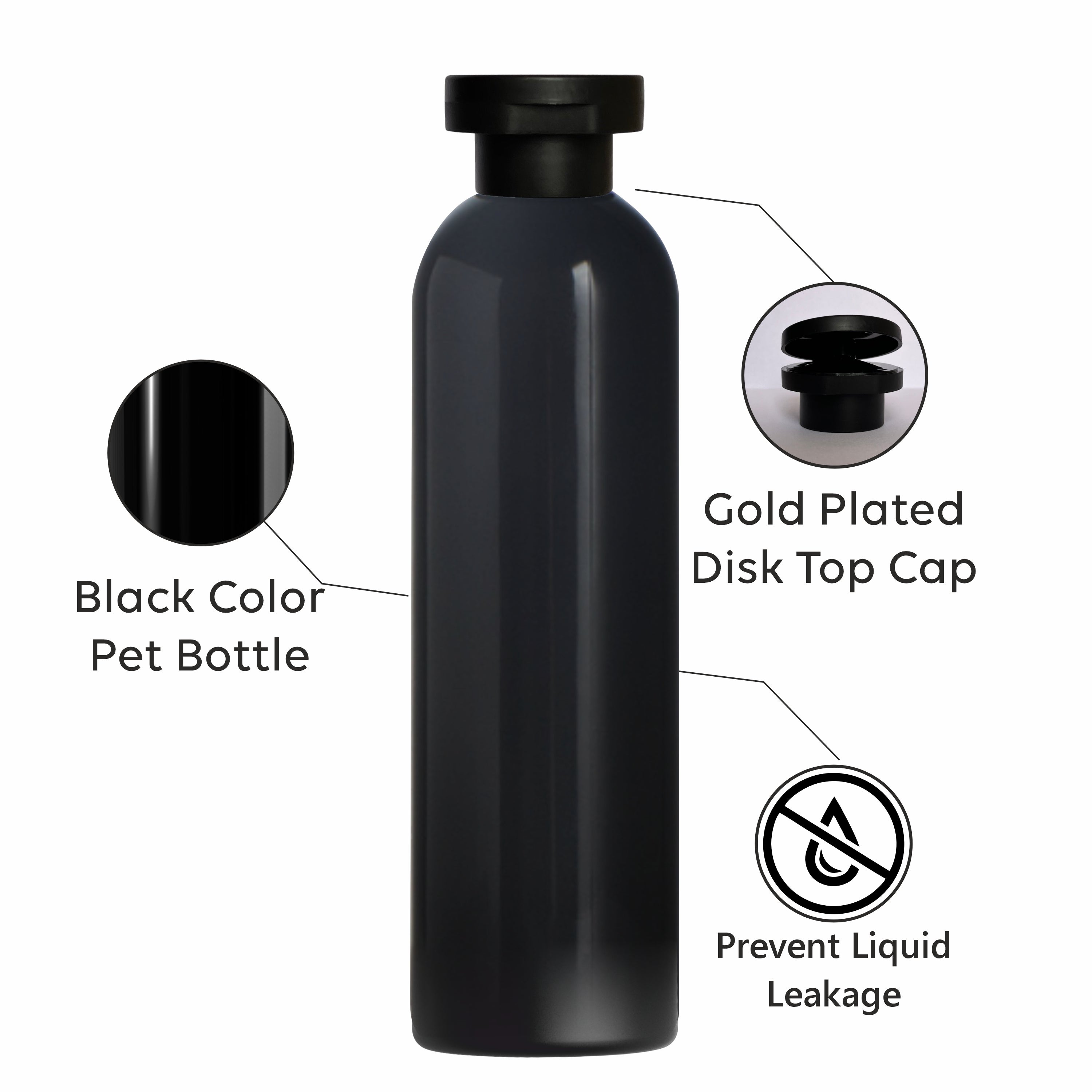 |ZMK47| BLACK COLOR ROUND NECK BOTTLE WITH BLACK ELITE FLIPTOP CAP Available Size: 200ml, 200ml