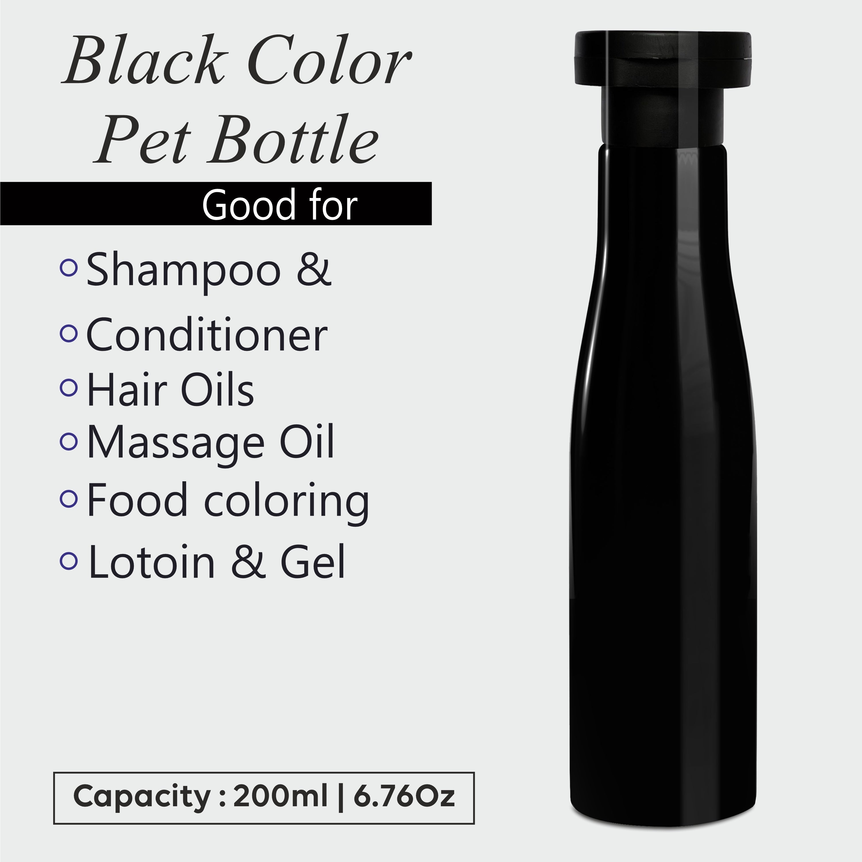 ZMK46 | BLACK COLOR ASTA BOTTLE WITH BLACK ELITE FLIPTOP CAP | 200ML