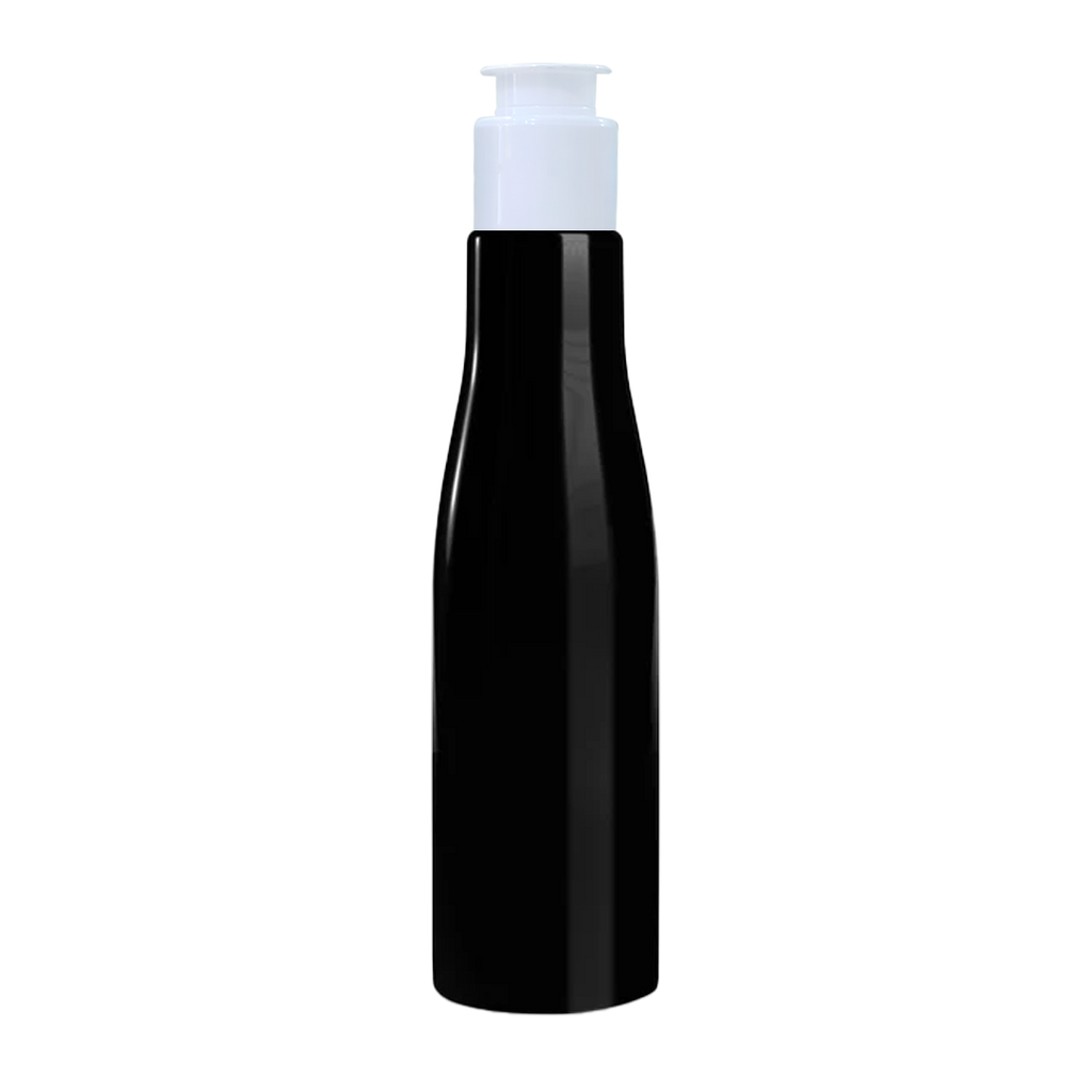 Black Color Asta Bottle , Black PET  Bottle , Zenvista Packagings, Packagings Solution, Kettle cap,  Black Asta Bottle with  White Kettle cap, Cosmetic Bottle, Cosmetic Products, Packaging Bottle For  Shampoo, Lotions, Hand Wash, Body Wash, Mssage Oil