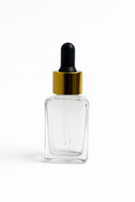 Load image into Gallery viewer, [ZMG166] Glass Rectangle Bottle With Shiny Gold Black Dropper Fitting 25ml-30ml
