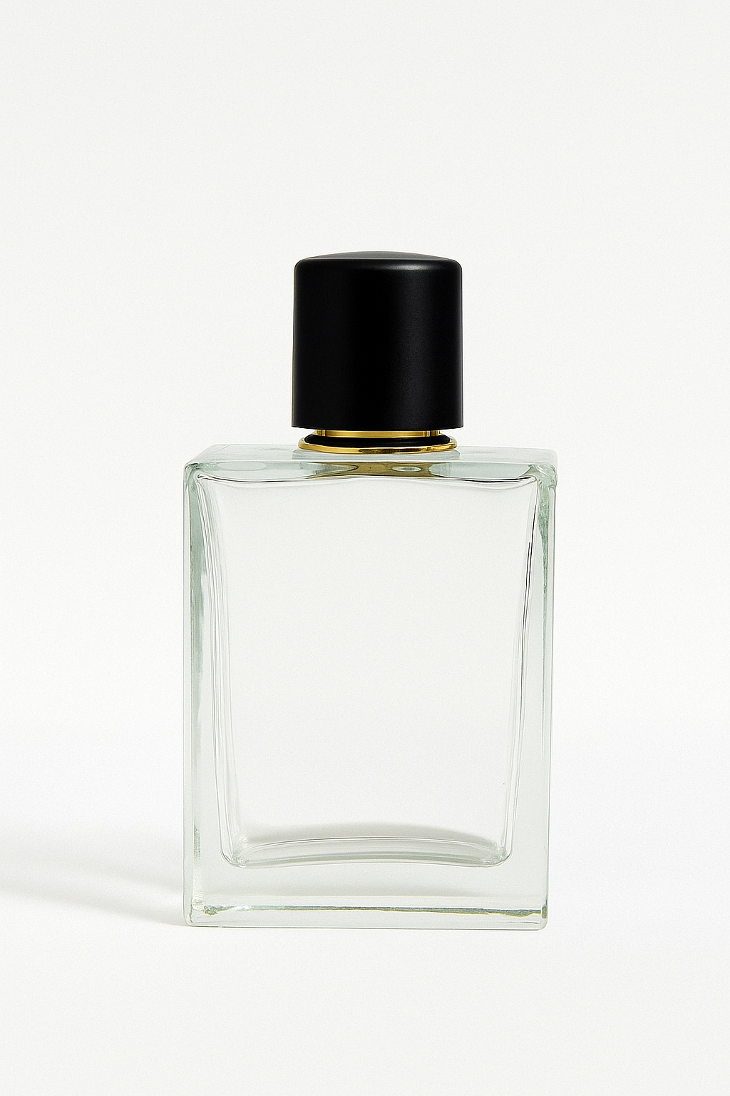 [ZMS58] Transparent Perfume Bottle With Black Cap & Gold Streak - 100ml
