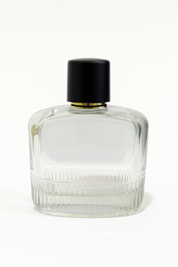 [ZMS57] Transparent Perfume Bottle With Black Cap & Gold Streak - 100ml