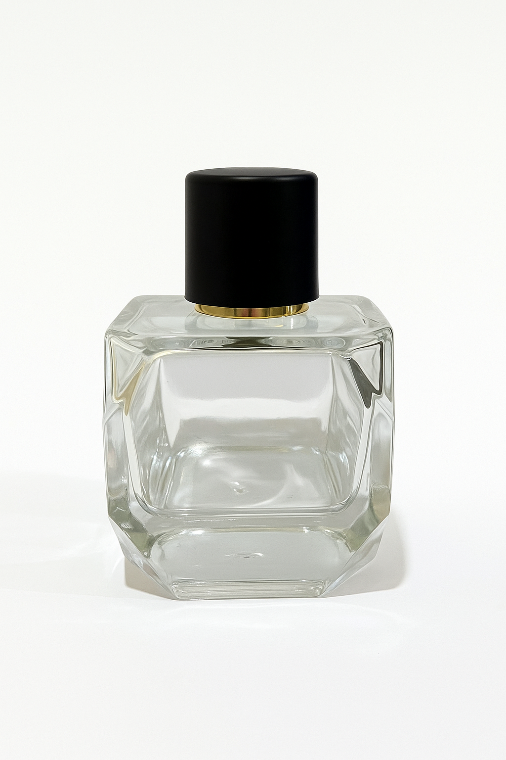 [ZMS56] Transparent Perfume Bottle With Black Cap & Gold Streak - 100ml