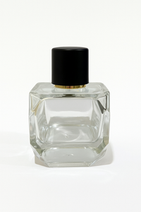 [ZMS56] Transparent Perfume Bottle With Black Cap & Gold Streak - 100ml
