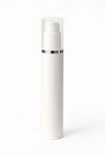 Load image into Gallery viewer, [ZMW119] White Airless Bottle With Lotion Pump &amp; Silver Streak Over Cap
