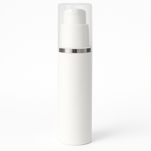 [ZMW119] White Airless Bottle With Lotion Pump & Silver Streak Over Cap