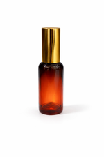 Load image into Gallery viewer, [ZMG192] Amber Round Glass Bottle With Long Gold Mist Spray Pump &amp; Gold Overcap - 30ml
