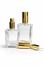 Load image into Gallery viewer, [ZMG187] Transparent Rectangular Glass Bottle With Long Silver Lotion Pump &amp; Silver Overcap - 50ml &amp; 100ml
