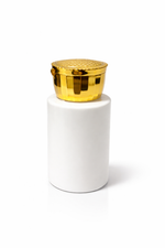 Load image into Gallery viewer, [ZMW126] White Sleek Bottle With Disco Gold Fliptop Cap - 30ml, 50ml &amp; 100ml
