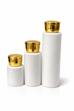 Load image into Gallery viewer, [ZMW126] White Sleek Bottle With Disco Gold Fliptop Cap - 30ml, 50ml &amp; 100ml
