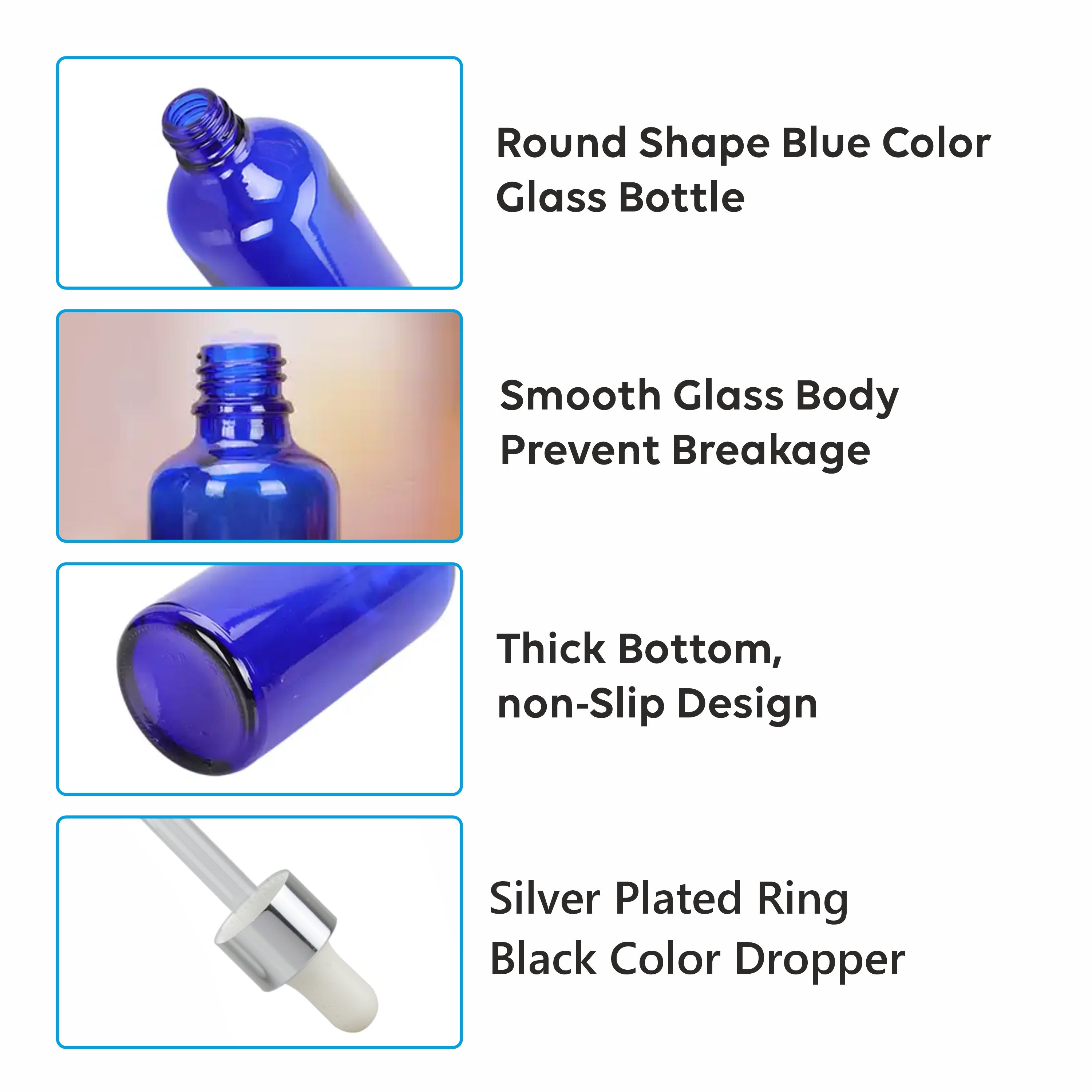 Blue Color Glass Bottle with Silver Plated dropper- 25ml,30ml [ZMG12]