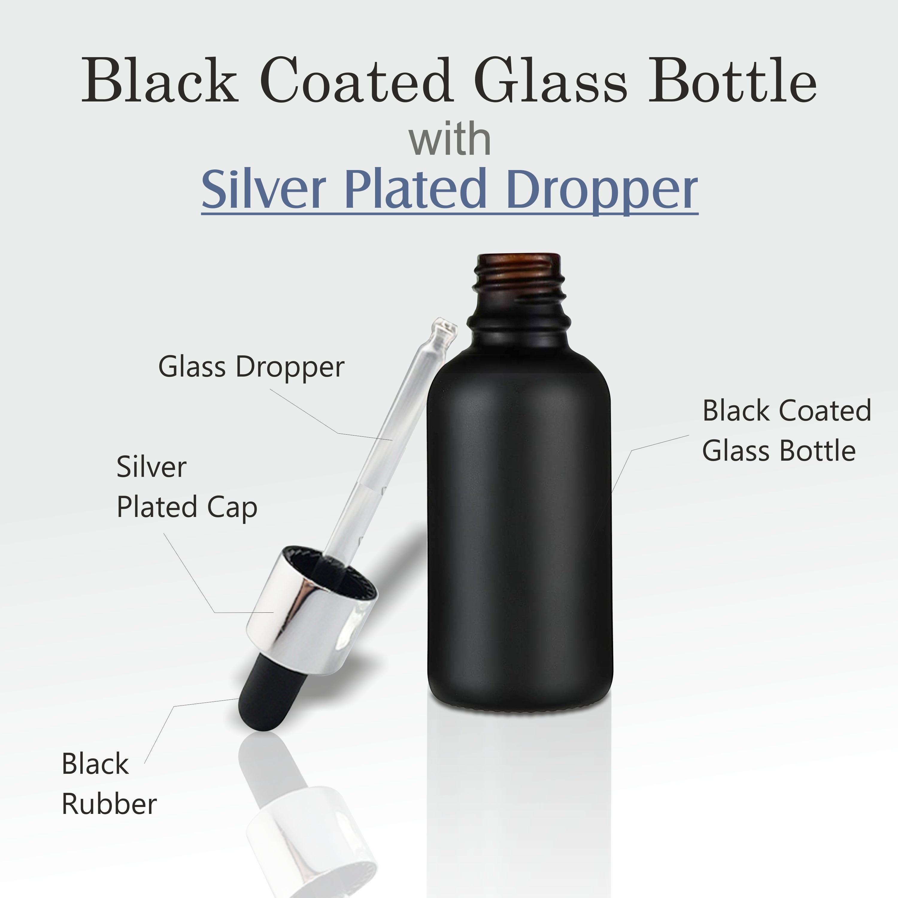 Black Color Bottle With Silver Plated Black Dropper- 25ml,30ml [ZMG04]