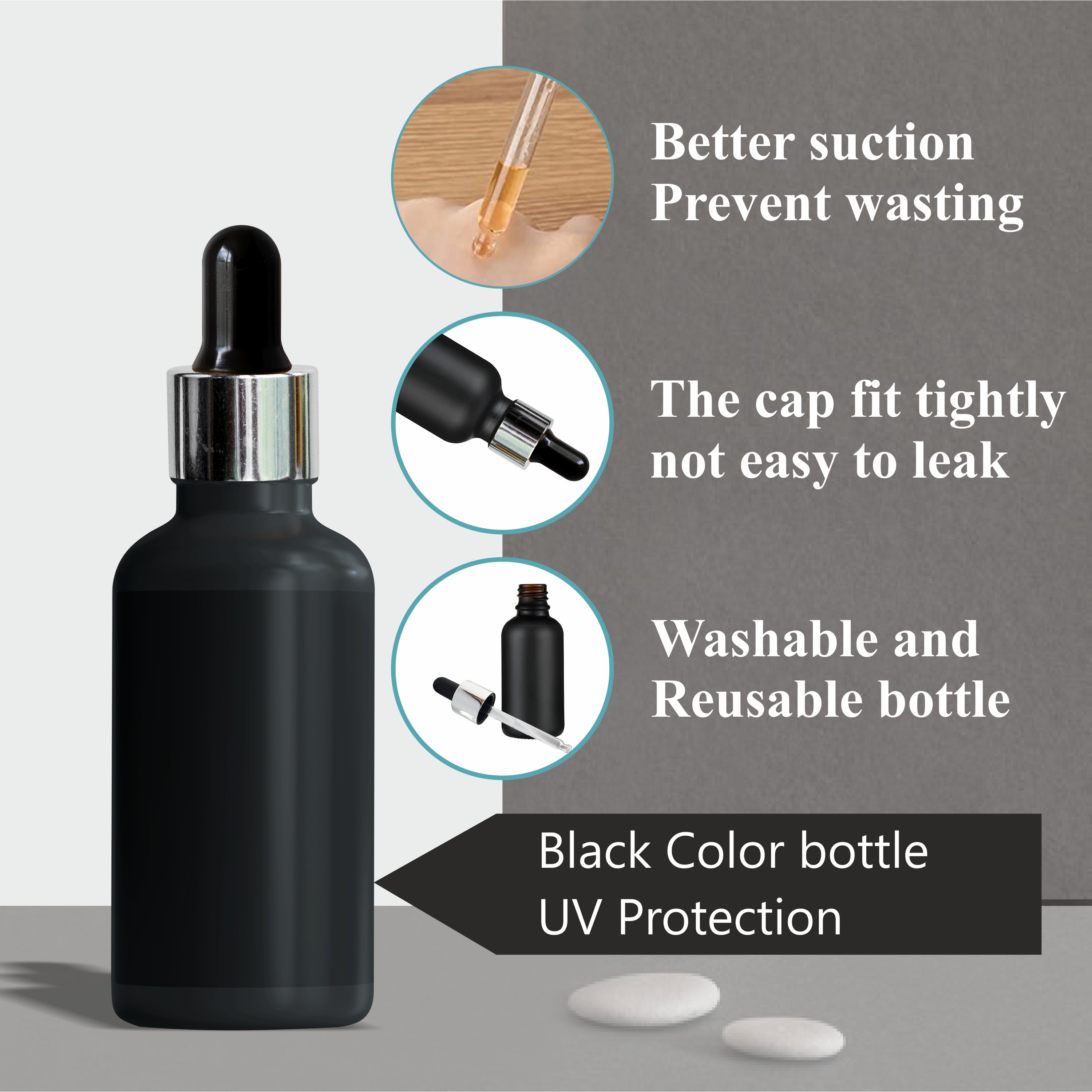 Black Color Bottle With Silver Plated Black Dropper- 25ml,30ml [ZMG04]