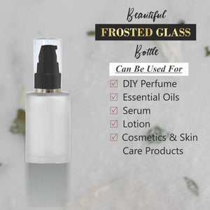 Beautiful Frosted Glass Bottle With Black Lotion Pump [ZMG51] 25ML, 30ML, 50ML & 100ml