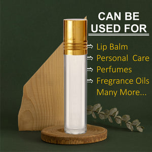Cosmetic Glass Roll on Bottle with Beautiful Golden Cap - 10ml [ZMG24]