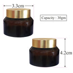 Load image into Gallery viewer, Amber Color Glass Jar With Satin Gold Lid For Lip Balm, Body Butter, Cream- 25gm, 30Gm,50 Gm [ZMJ12]

