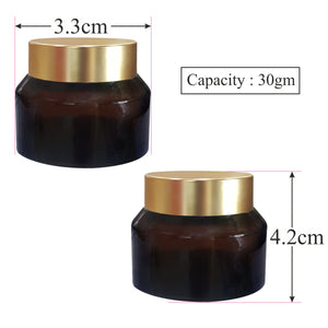Amber Color Glass Jar With Satin Gold Lid For Lip Balm, Body Butter, Cream- 25gm, 30Gm,50 Gm [ZMJ12]