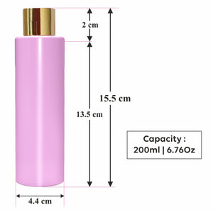 |ZMP02| LIGHT PINK ROUND SHAPE FLAT SHOULDER PET BOTTLE WITH GOLD PLATED SCREW CAP Available Size: 100ml & 200ml