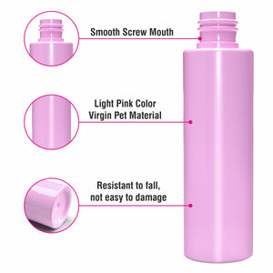 |ZMP02| LIGHT PINK ROUND SHAPE FLAT SHOULDER PET BOTTLE WITH GOLD PLATED SCREW CAP Available Size: 100ml & 200ml