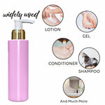 Load image into Gallery viewer, |ZMP05| LIGHT PINK ROUND SHAPE FLAT SHOULDER PET BOTTLE WITH GOLD PLATED WHITE COLOR DISPENSER PUMP Available Size: 200ml
